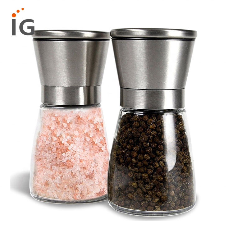 Stainless Steel Salt and Pepper Grinder Spice Mill with Glass Body