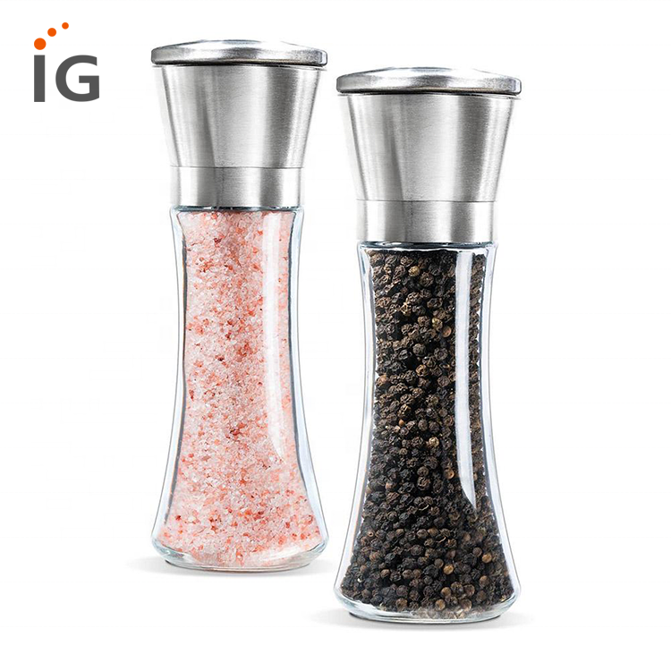 Stainless Steel Salt and Pepper Grinder Spice Mill with Glass Body