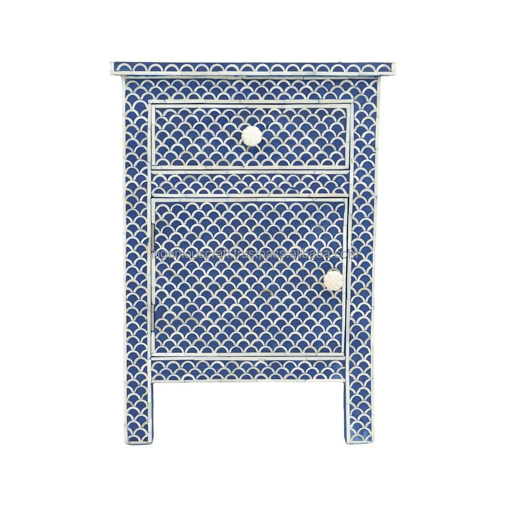 Top Sale Night Stand High Quality Nightstand Cheap Bedside Cabinet with Drawers Fish scale design blue bone inlay bed side table