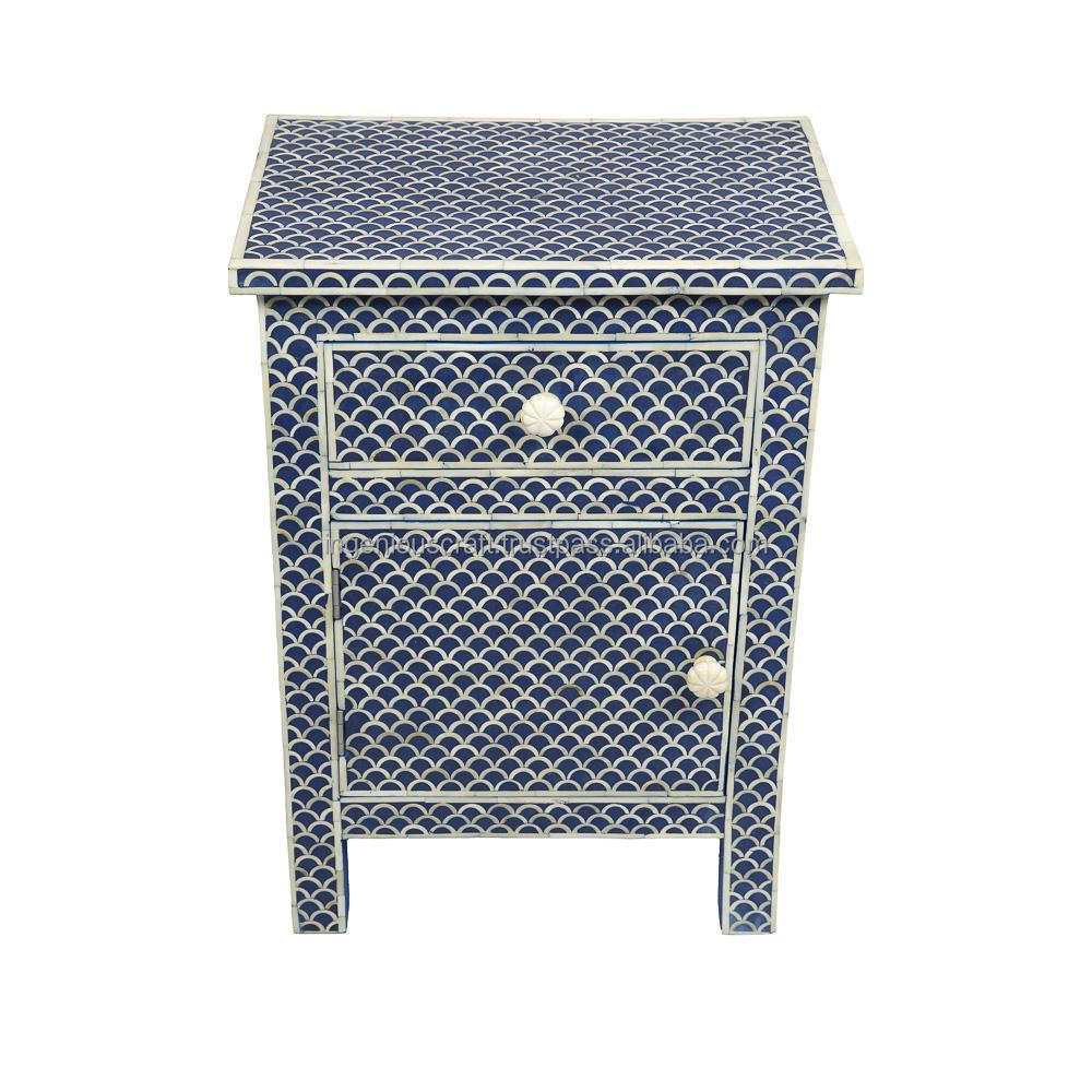 Top Sale Night Stand High Quality Nightstand Cheap Bedside Cabinet with Drawers Fish scale design blue bone inlay bed side table