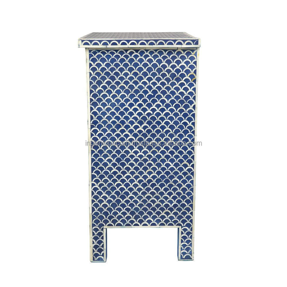 Top Sale Night Stand High Quality Nightstand Cheap Bedside Cabinet with Drawers Fish scale design blue bone inlay bed side table