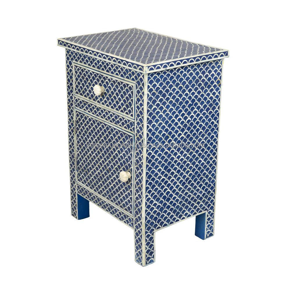 Top Sale Night Stand High Quality Nightstand Cheap Bedside Cabinet with Drawers Fish scale design blue bone inlay bed side table