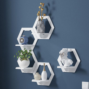 Hexagon Home Decorative Storage Rack Wall Mounted Shelf TV Background Hanger Bedroom Balcony Bedside Flower Pot Stand Shelves