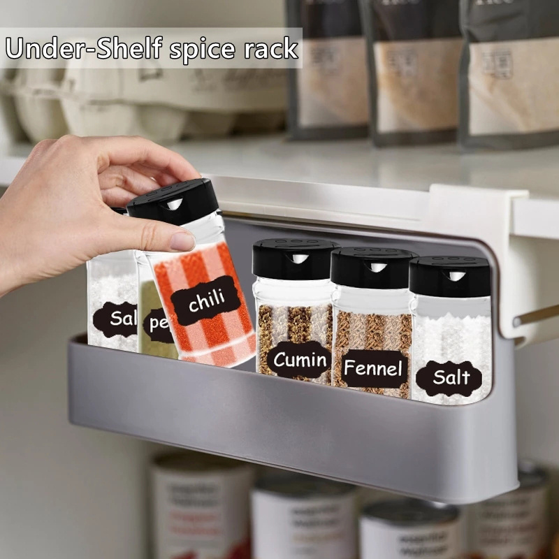 Plastic Wall Mounted Pull Out Drawer Storage Holder Kitchen self-adhesive Rotating Hanging Under-shelf Spice Organizer Rack