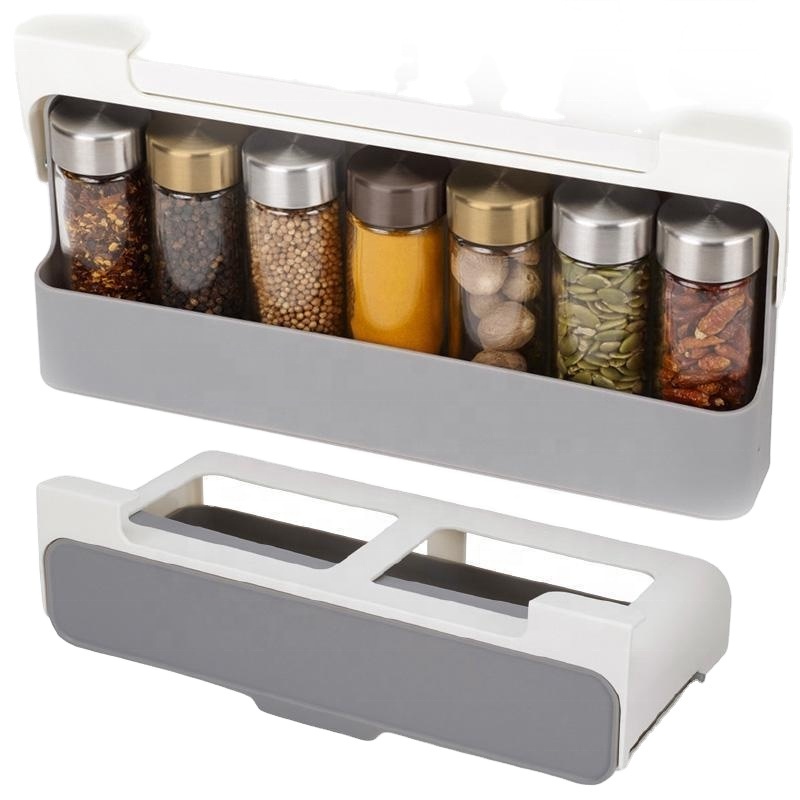 Plastic Wall Mounted Pull Out Drawer Storage Holder Kitchen self-adhesive Rotating Hanging Under-shelf Spice Organizer Rack