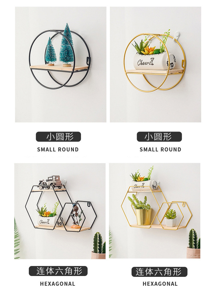 Round Wall Shelf Mounted Iron Hanging Storage Floating Shelves Display Rack Vases Shelf Industrial Style Wood Iron Craft