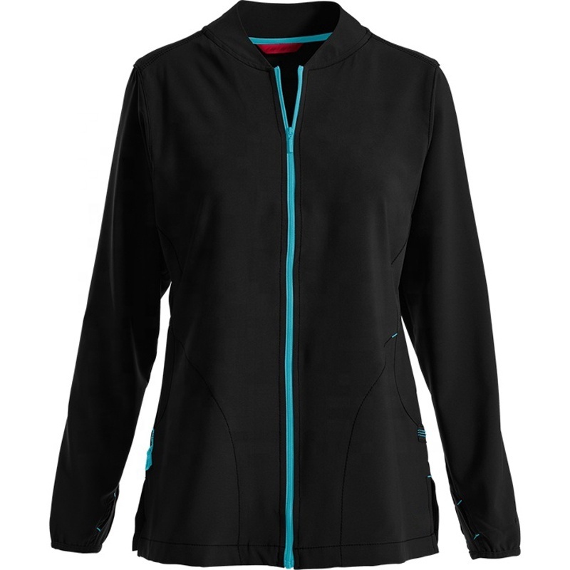 Women's Zip Front Hospital Softshell Fleece Warm Up Nurse Scrub Jacket with Two Front lower Pockets