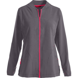 Women's Zip Front Hospital Softshell Fleece Warm Up Nurse Scrub Jacket with Two Front lower Pockets