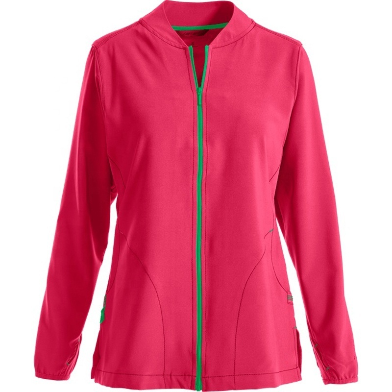 Women's Zip Front Hospital Softshell Fleece Warm Up Nurse Scrub Jacket with Two Front lower Pockets