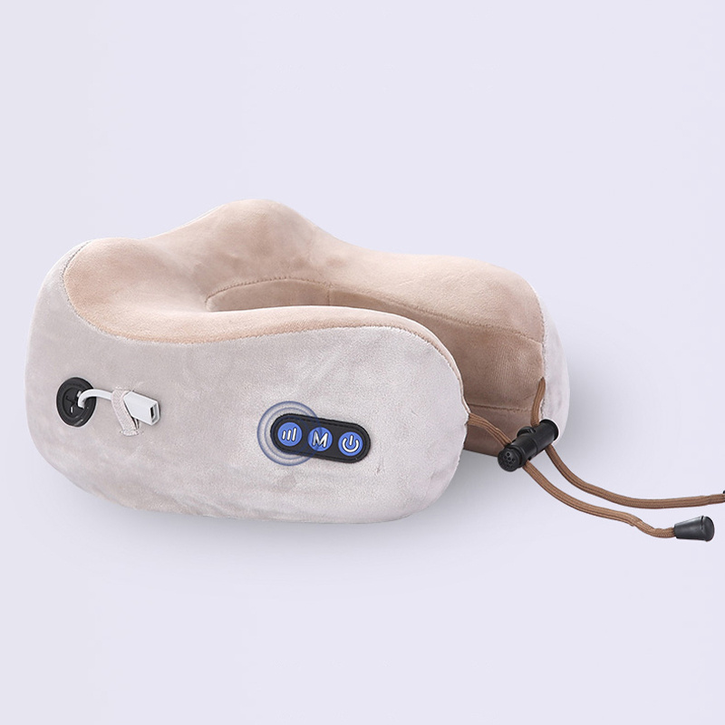 U Shaped Massage Pillow Wholesale Custom Neck Support Memory Foam Travel OEM ABS Free Spare Parts Gray Pink 1800mah 24*24*12cm