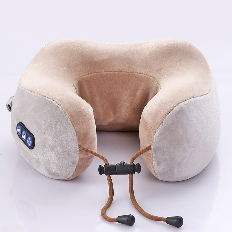 U Shaped Massage Pillow Wholesale Custom Neck Support Memory Foam Travel OEM ABS Free Spare Parts Gray Pink 1800mah 24*24*12cm