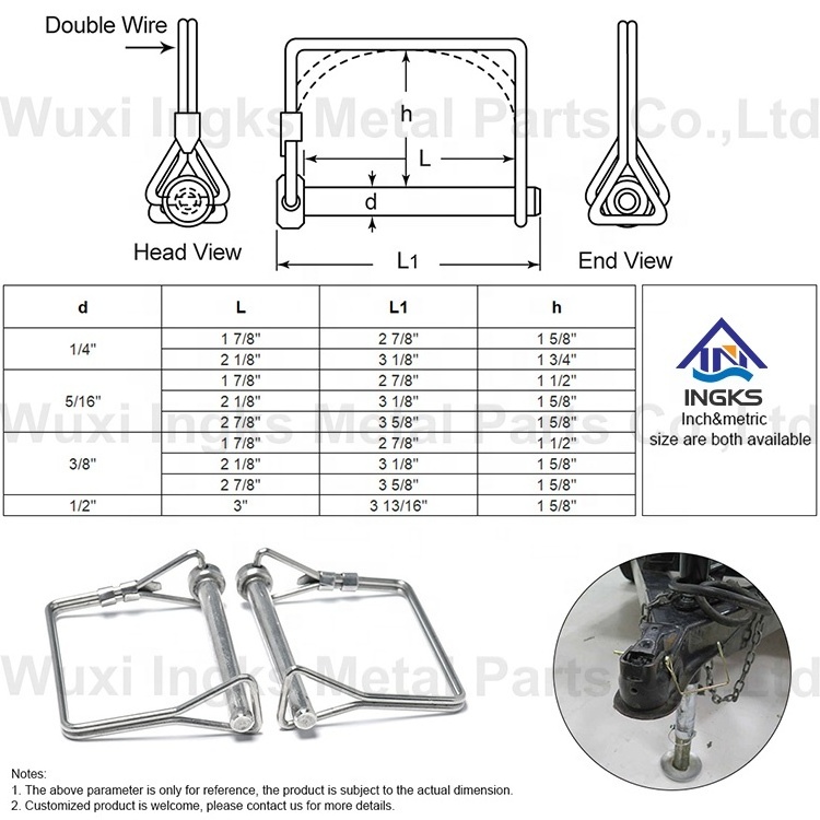 1/4'' 5/16'' Stainless Steel Square Style Double Wire Tab Lock Pins D Shape Heavy Duty Shaft Locking Pin