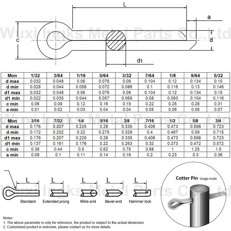 Ingks Stock GB91 DIN94 ISO1234 Standard Cotter Pin Carbon Stainless Steel Locking Steel Spring Clip Cotter Pin