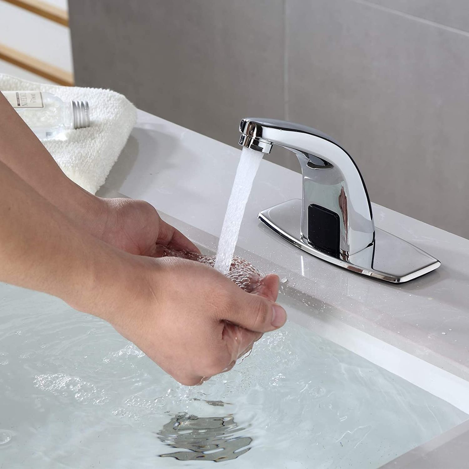 Smart Touchless Cold Water Basin Faucet with Infrared Sensor for Bathroom and Commercial Use - Chrome Finish and Water Saving