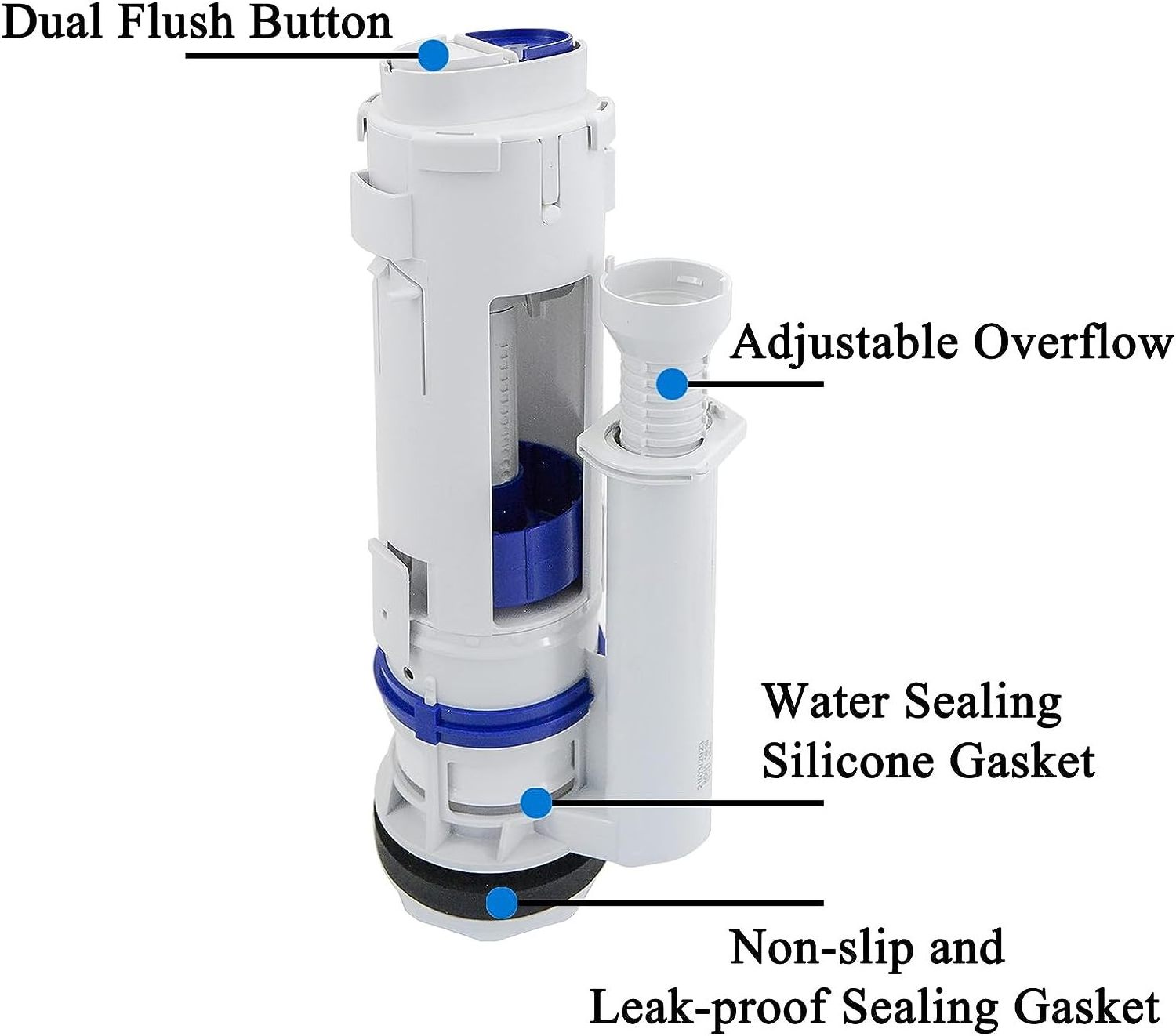 Dual Flush Valve Replacement Parts  Fit for Split Toilet,with Top Push Button,Universal Toilet Spare Kits White,2 Inches