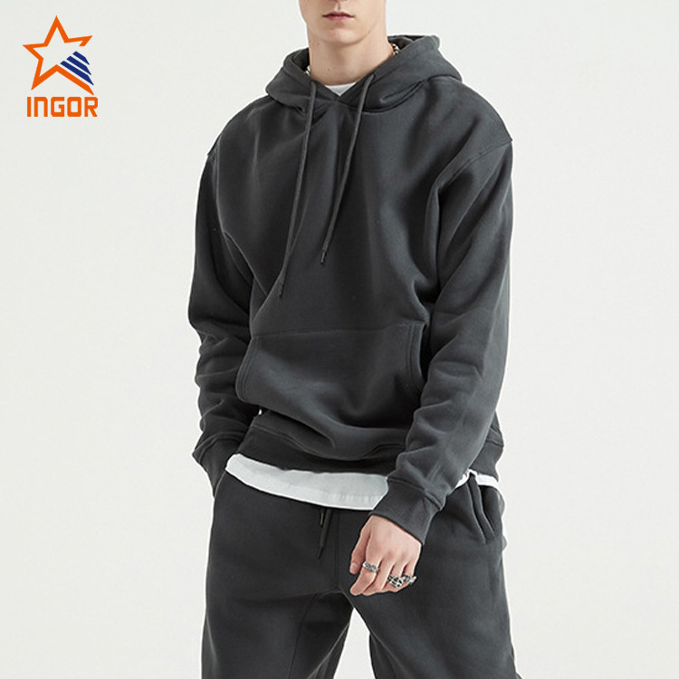 Ingor Custom Men's Hoodies Wholesale Cotton French Terry Black Hoodies Custom Design Men Hoodie