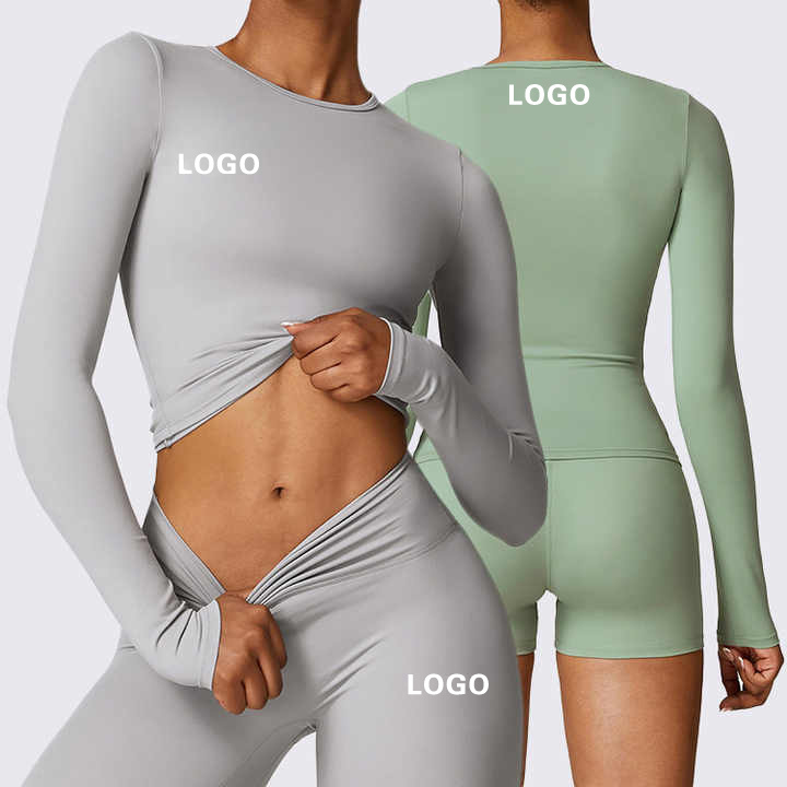 Gym fitness sets long sleeves custom logo high compression fitness workout active leggings set for women long sleeved yoga sets