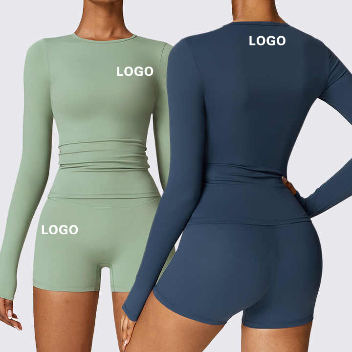 Gym fitness sets long sleeves custom logo high compression fitness workout active leggings set for women long sleeved yoga sets