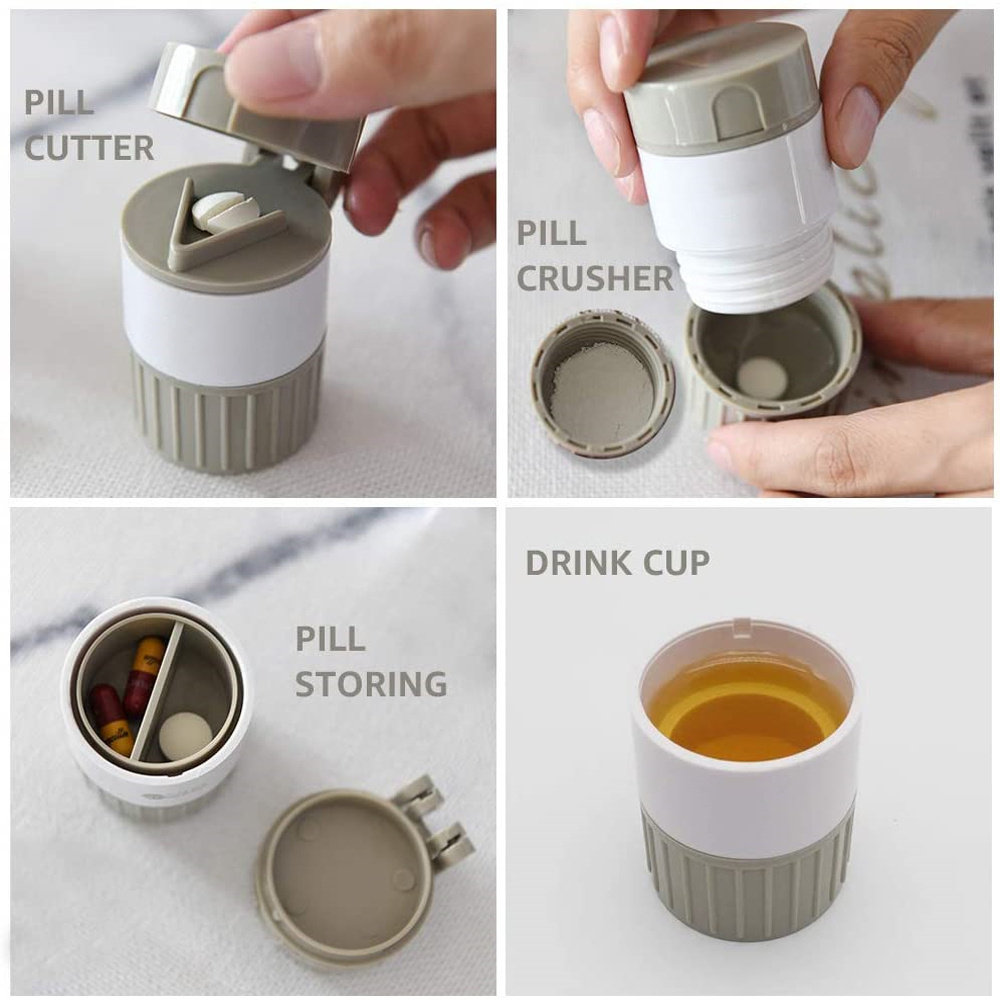 Pill Crusher With Pill Cutter Powder Grinder Medicine Tablet Divider 4 In 1 Pill Boxes