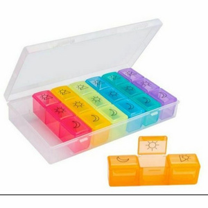 New Stock Plastic Product  Rainbow Color 7 Day Pill Organizer 21 Cases Weekly pill boxes