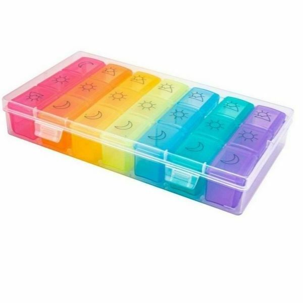 New Stock Plastic Product  Rainbow Color 7 Day Pill Organizer 21 Cases Weekly pill boxes