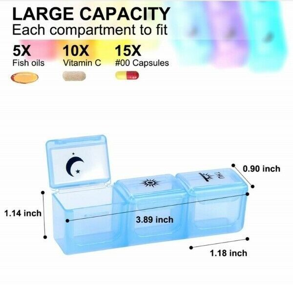 New Stock Plastic Product  Rainbow Color 7 Day Pill Organizer 21 Cases Weekly pill boxes