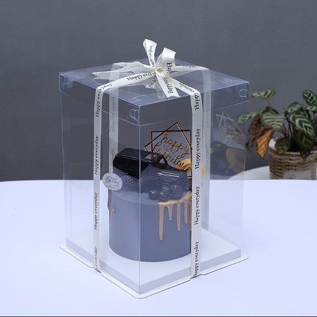 Tall  Plastic Transparent Square Rigid cake packaging Box with clear cover