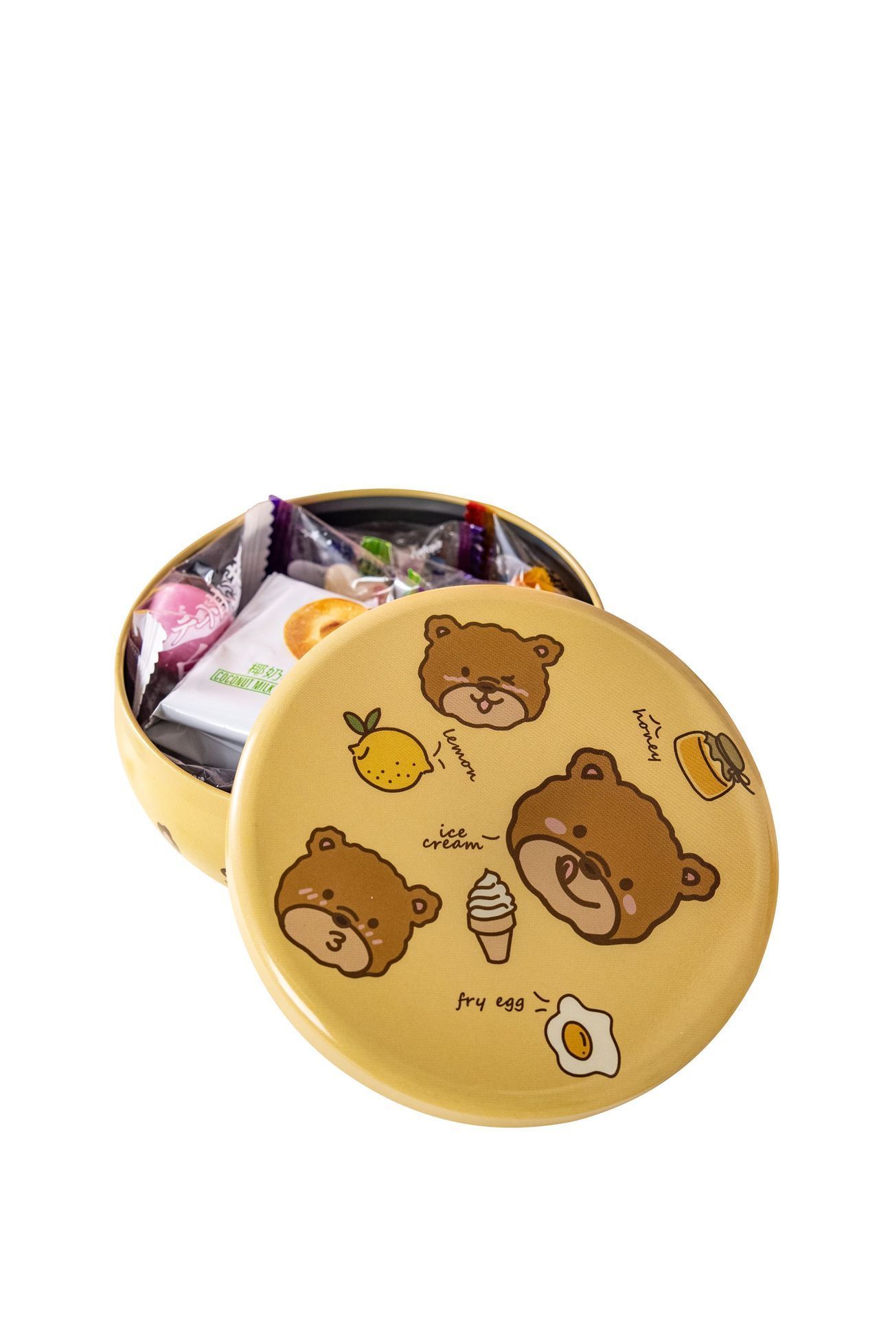 chocolate cookie pastry round candy tin