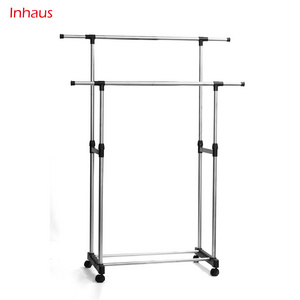 Double pole stand stainless steel adjustable clothes rack for balcony and laundry room