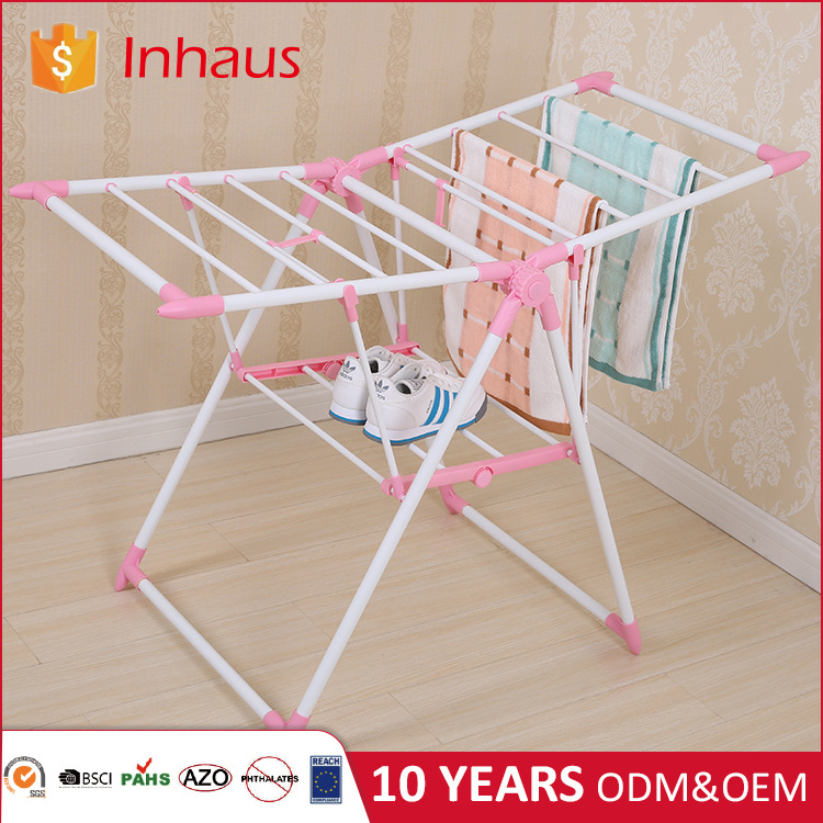 China Manufacturer Cheap Wholesale Custom baby clothes dryer pink bathroom hanging mini folding clothes rack for steaming