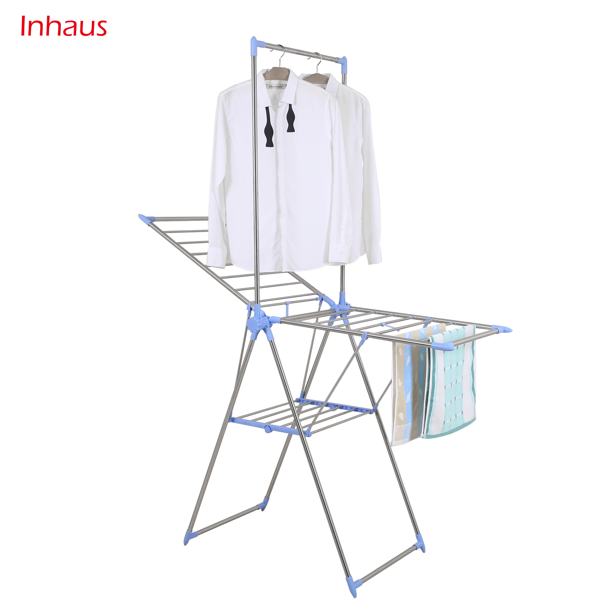 Indoor outdoor multifunctional heavy duty 2 wings stainless steel folding balcony hanging collapsible stand clothes drying rack