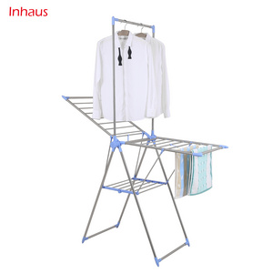 Indoor outdoor multifunctional heavy duty 2 wings stainless steel folding balcony hanging collapsible stand clothes drying rack