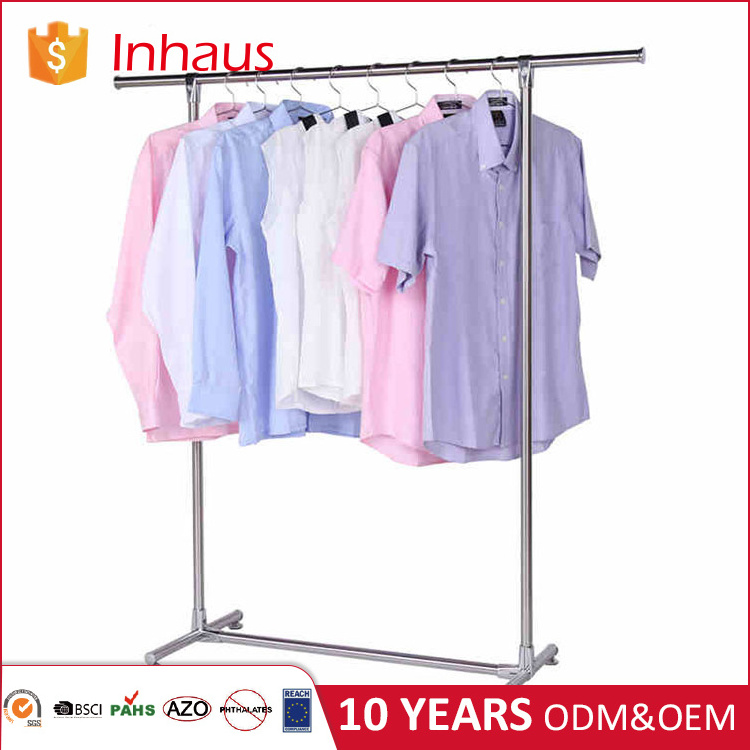 Clothes shop elegant adjustable metal single rail hanging clothes rack