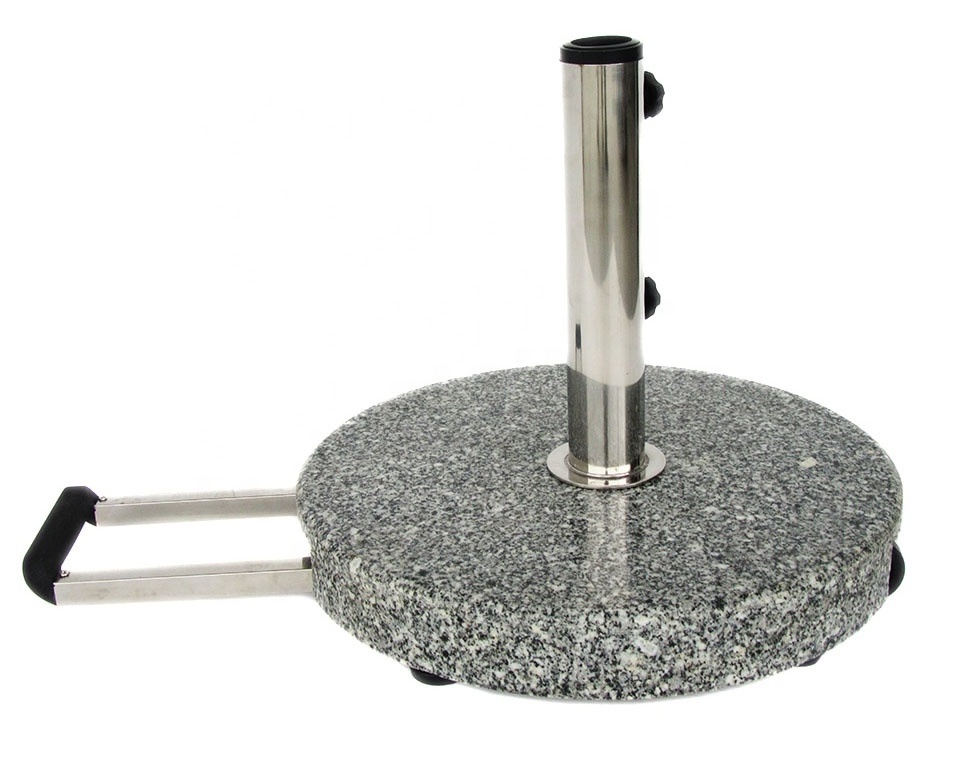 Outdoor Patio Round Natural Stone Granite Sun Umbrella Base Parasol Base with Stainless Steel Stand