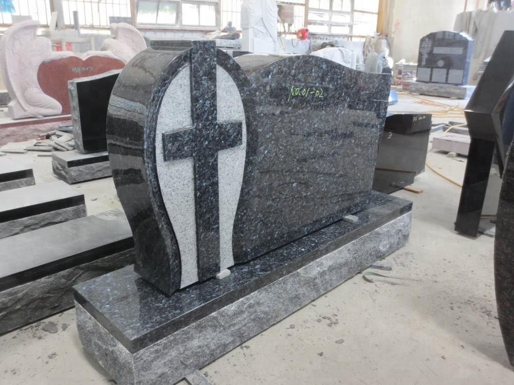 Natural Stone Angel Monument Blue Pearl Granite Headstone Wholesale Headstones For Sale