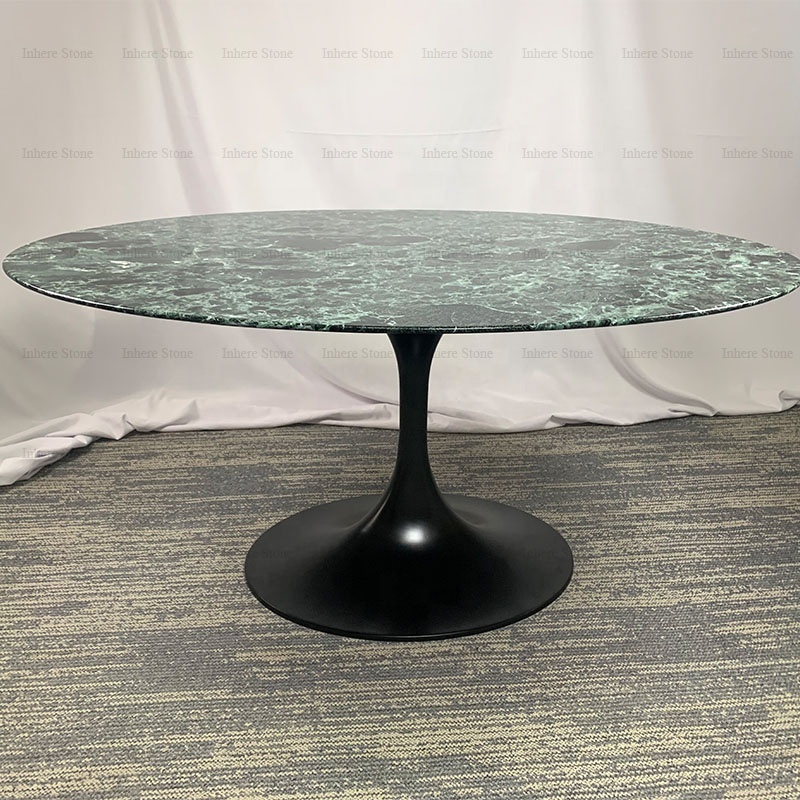 High End Furniture Stylish Design Italian Green Verde Alpi Marble Top Tulip Dining Table with Black Aluminum Leg