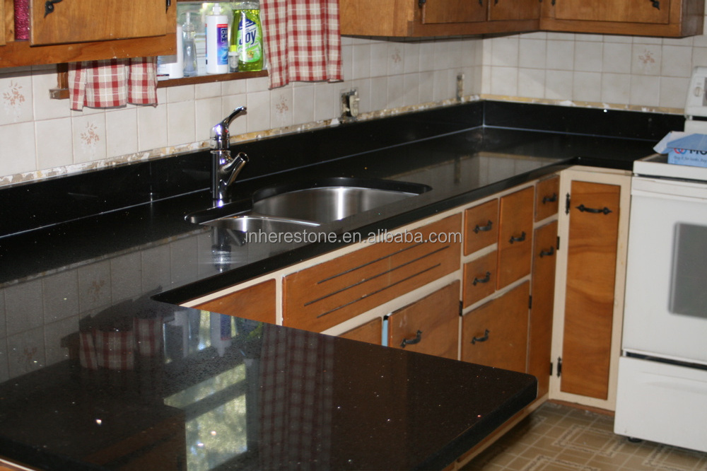 Black galaxy quartz countertop,sparkle black quartz stone countertop