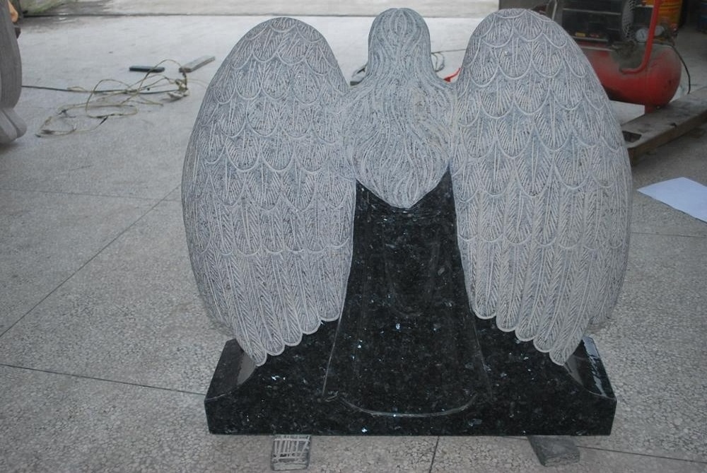 Natural Stone Angel Monument Blue Pearl Granite Headstone Wholesale Headstones For Sale