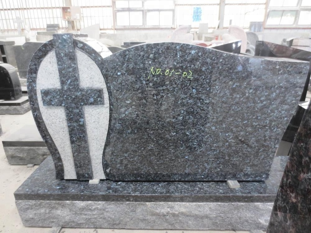 Natural Stone Angel Monument Blue Pearl Granite Headstone Wholesale Headstones For Sale