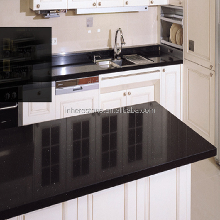 Black galaxy quartz countertop,sparkle black quartz stone countertop