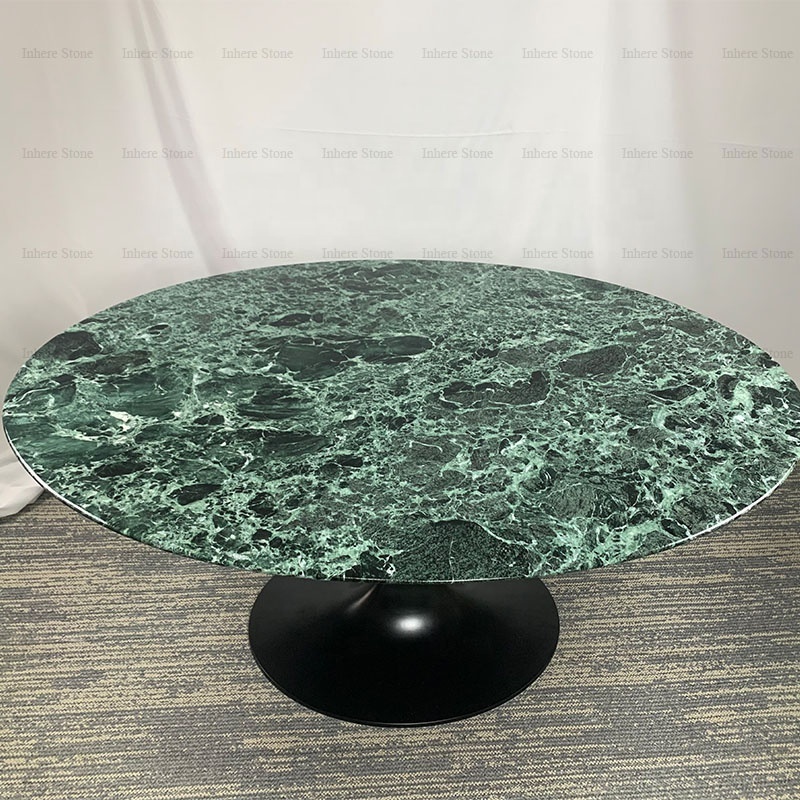 High End Furniture Stylish Design Italian Green Verde Alpi Marble Top Tulip Dining Table with Black Aluminum Leg