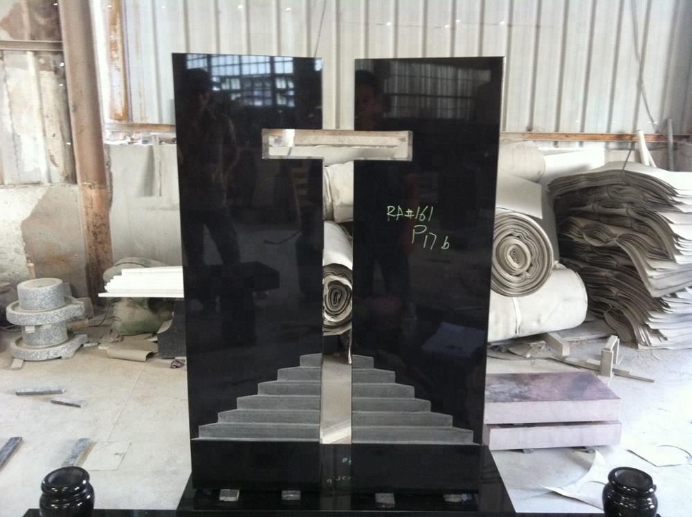 Western Style Gravestone Cross Monument Shanxi Black Granite Headstone