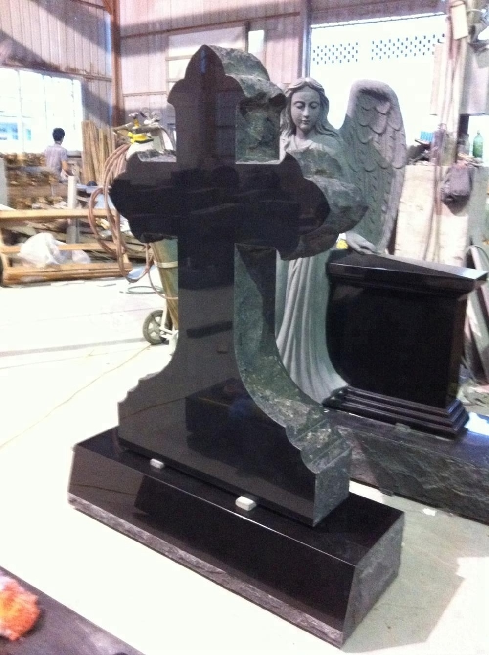 Western Style Gravestone Cross Monument Shanxi Black Granite Headstone