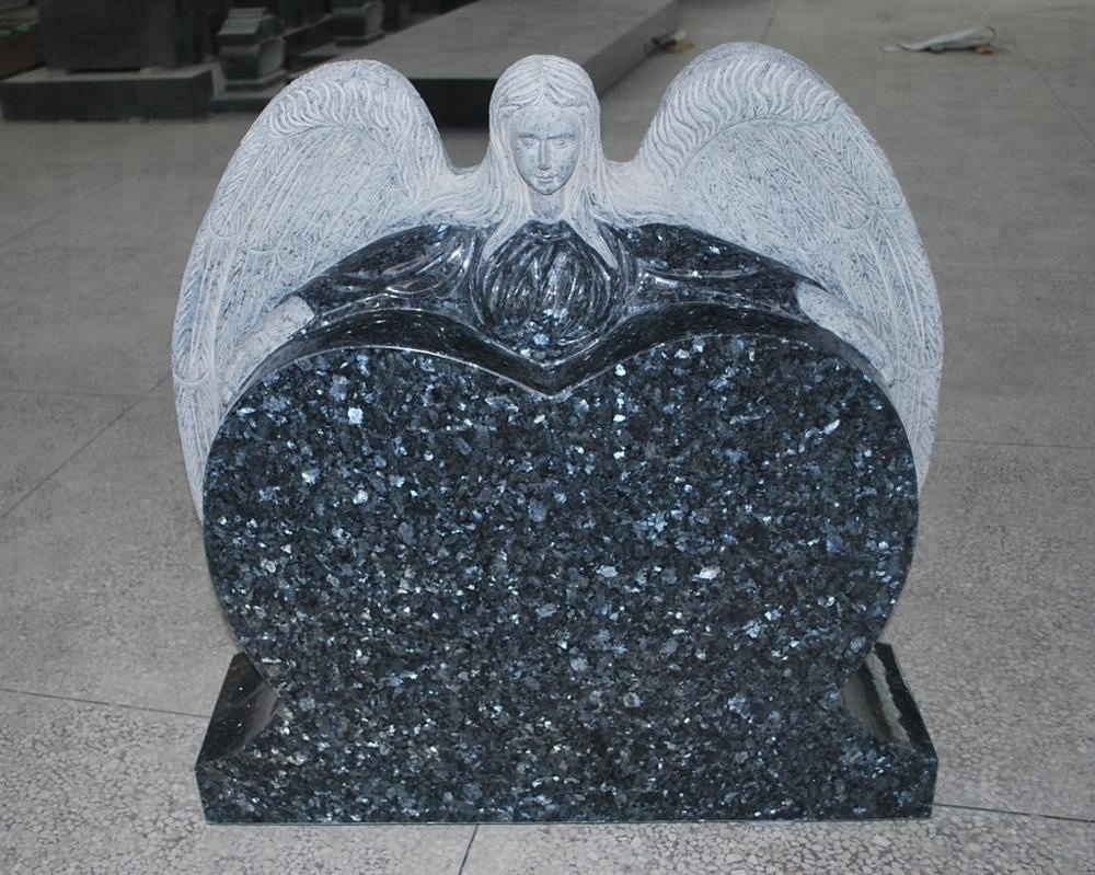 Natural Stone Angel Monument Blue Pearl Granite Headstone Wholesale Headstones For Sale