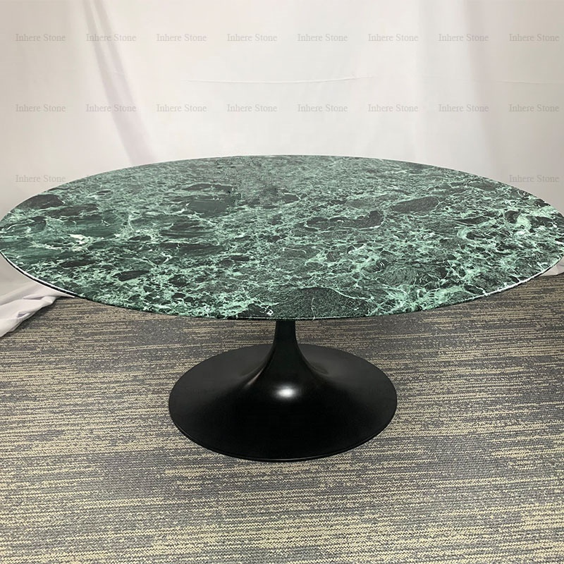 High End Furniture Stylish Design Italian Green Verde Alpi Marble Top Tulip Dining Table with Black Aluminum Leg