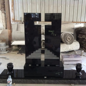 Western Style Gravestone Cross Monument Shanxi Black Granite Headstone