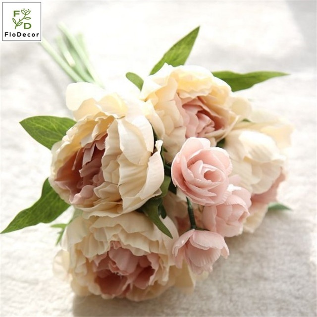 Wholesale Artificial Peony Silk Flower Bouquet Wedding Decoration Green Pink White