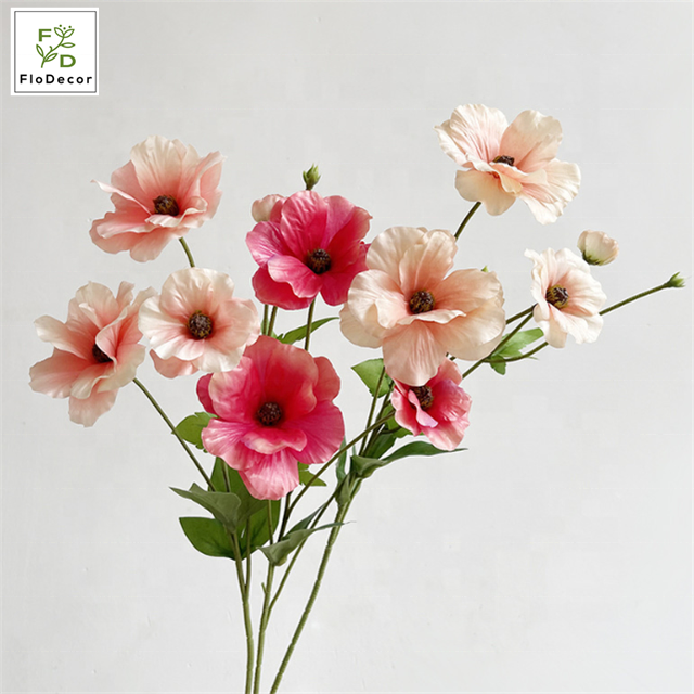 High End Korean Floral 4-heads Artificial Silk Fabric Butterfly Ranunculus Flower For Home Wedding Party Decoration