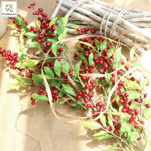 Artificial Red Berry Fruit Foam Stem Branch For Home Festival Christmas Decoration New Year