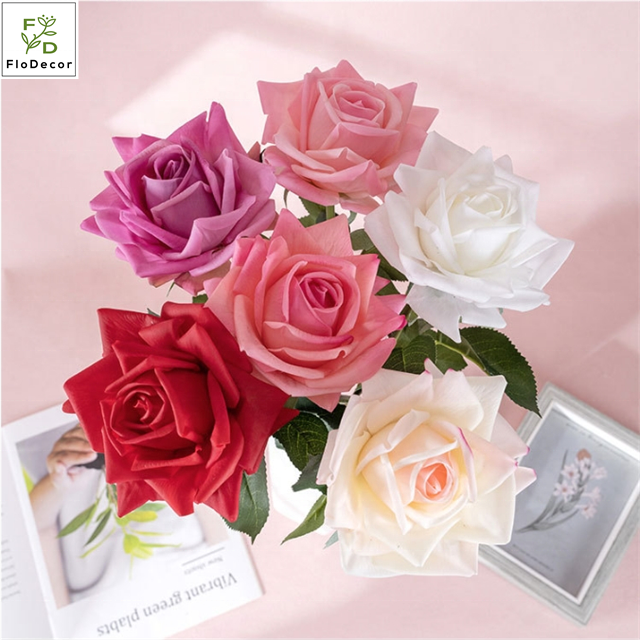 High Quality Real Touch Latex Roses Artificial Curly Edge Rose White Red Pink For Party Home Wedding Decor